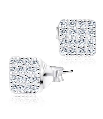 Square Shaped CZ Silver Ear Stud STS-3561